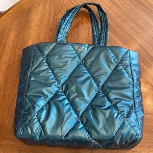 VICTORIA’S SECRET QUILTED METALLIC GREEN PUFFER TOTE